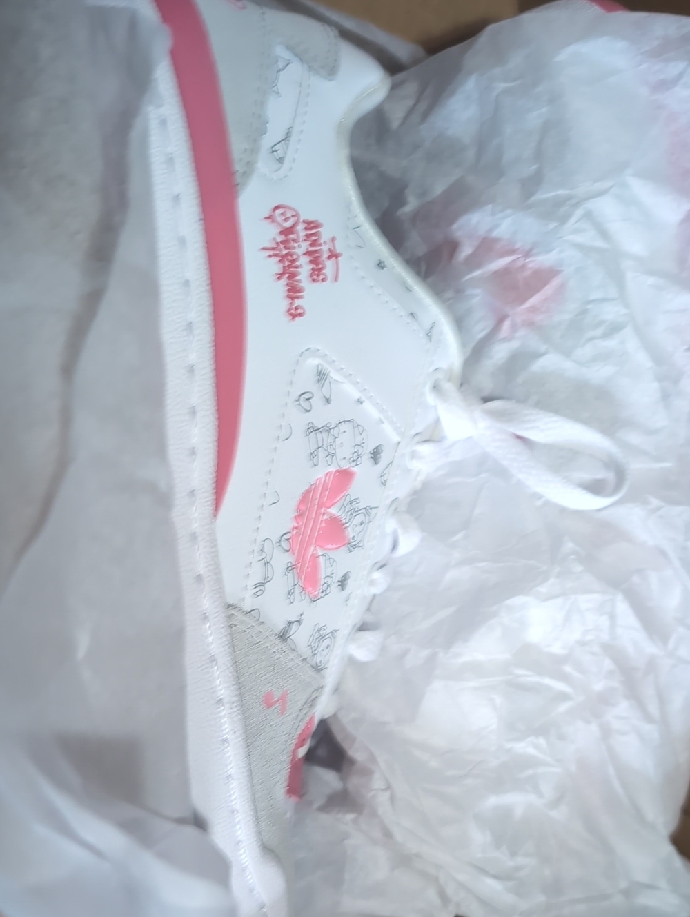 adidas White and Pink Hello Kitty Low-Top Sneakers